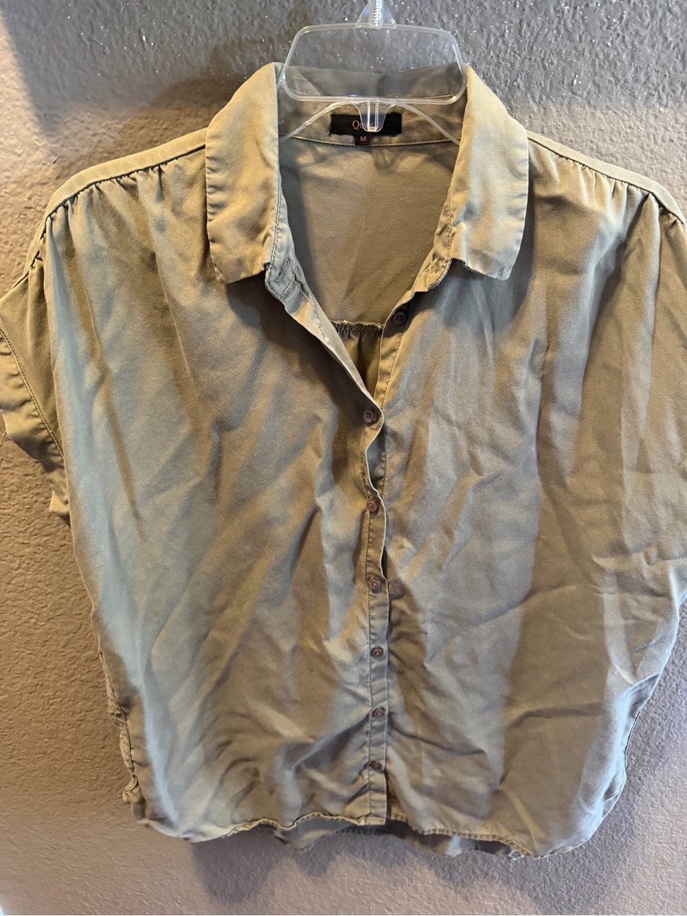Quince 100% Tencel Lyocell Button Down  Short Sleeve Shirt - Olive Sage Green